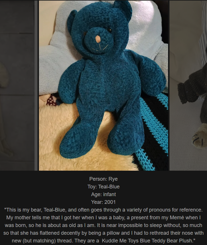 Day 840: Join me in exploring my website, www.saidtheskinhorse.com, where we cherish the unique bond with our beloved childhood toys. Meet Teal-Blue, our newest friend!