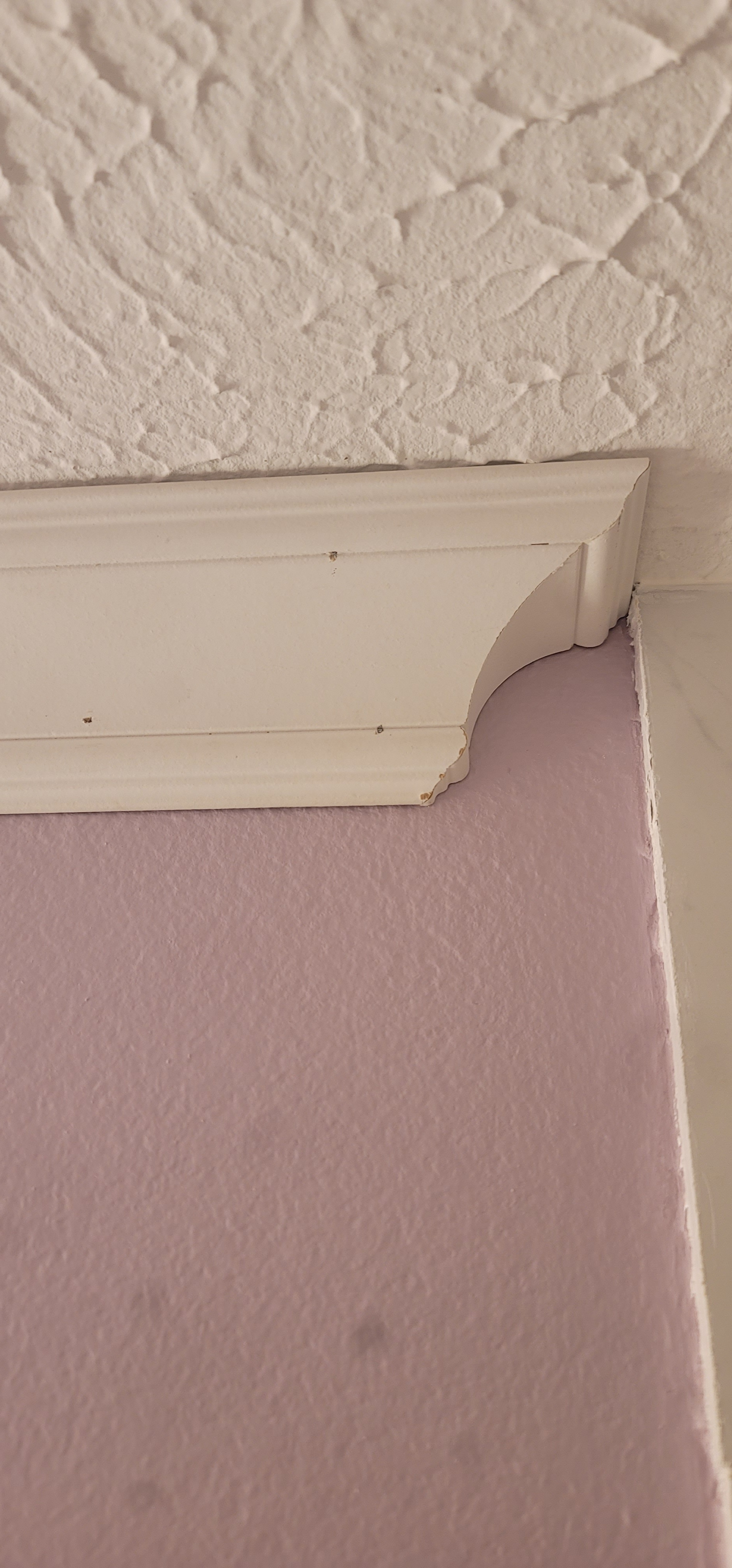 First-time crown installation: Walls and ceilings are a mess! Time for some caulk and paint.