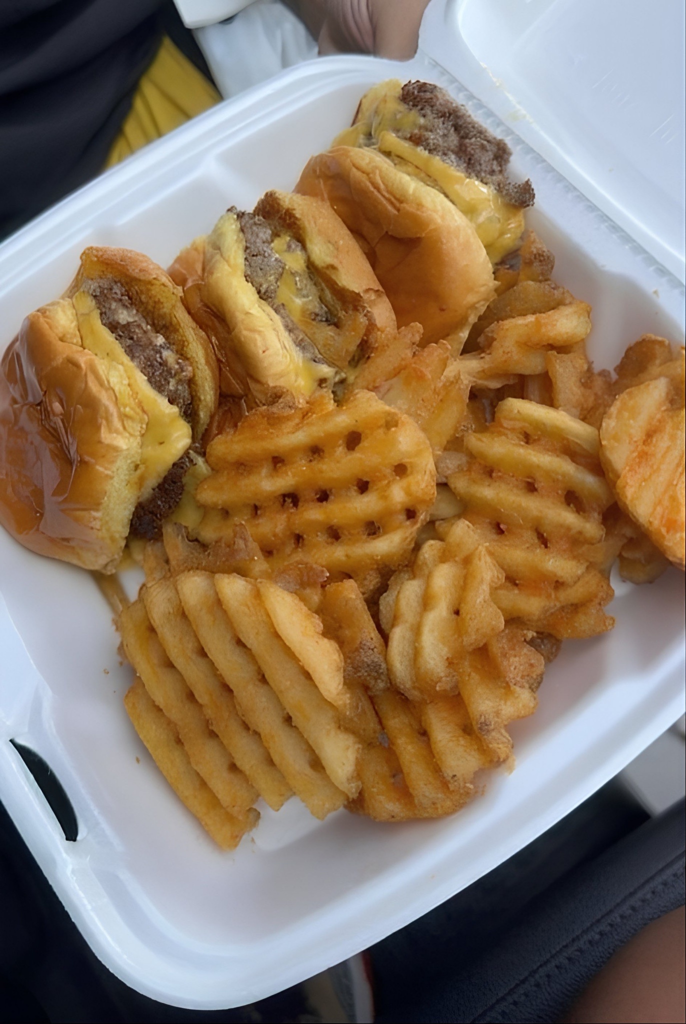 Delicious sliders paired with crispy waffle fries.