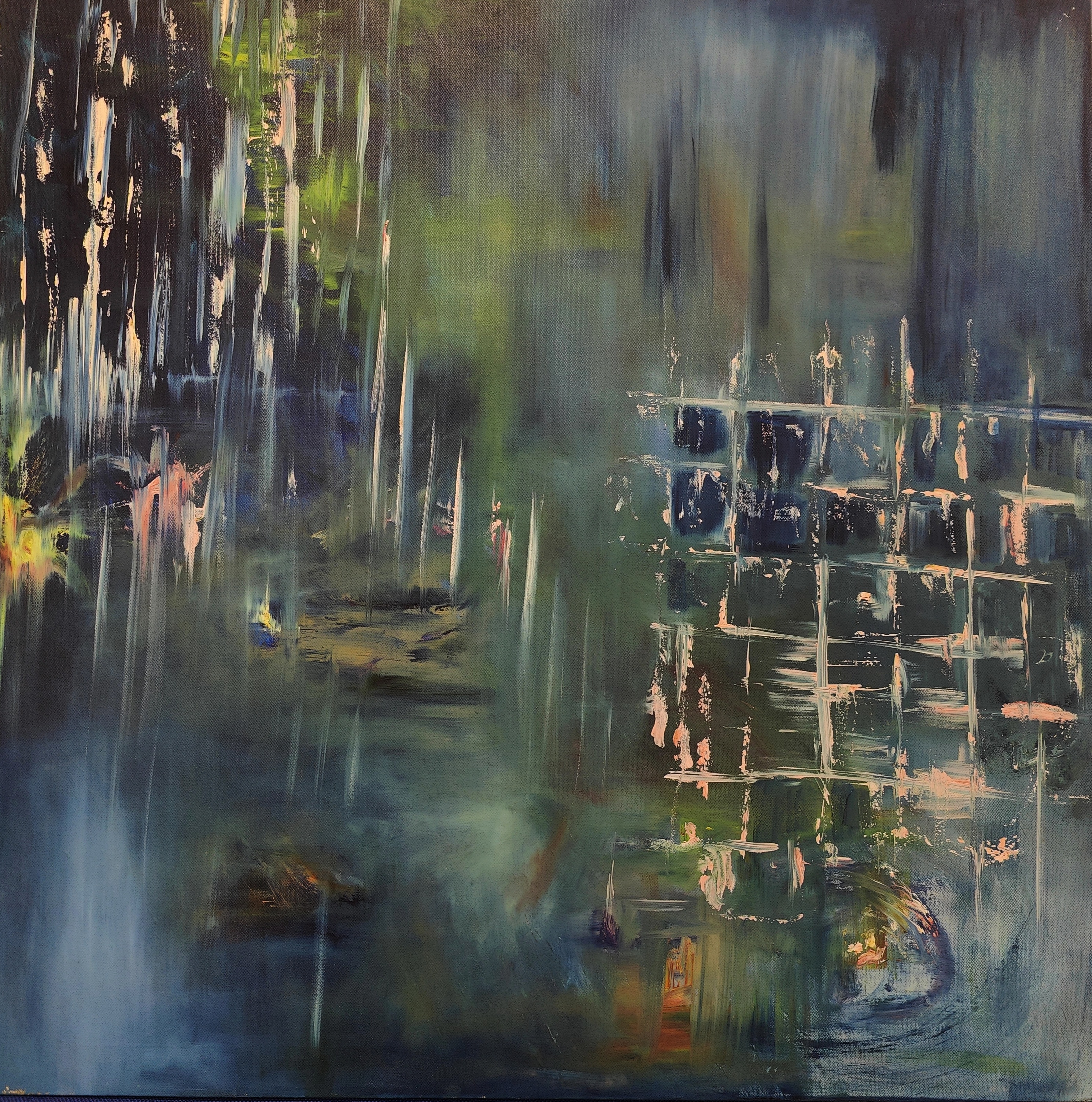 Exploring the concept of 'Beautiful cages of mind' captured on a stunning 92 x 92 cm oil canvas