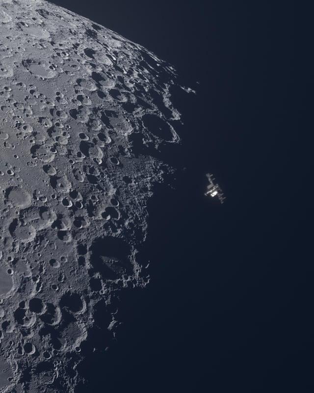 An Amazing Moment: A 14" Telescope Captures the Moon, Photobombed by the ISS