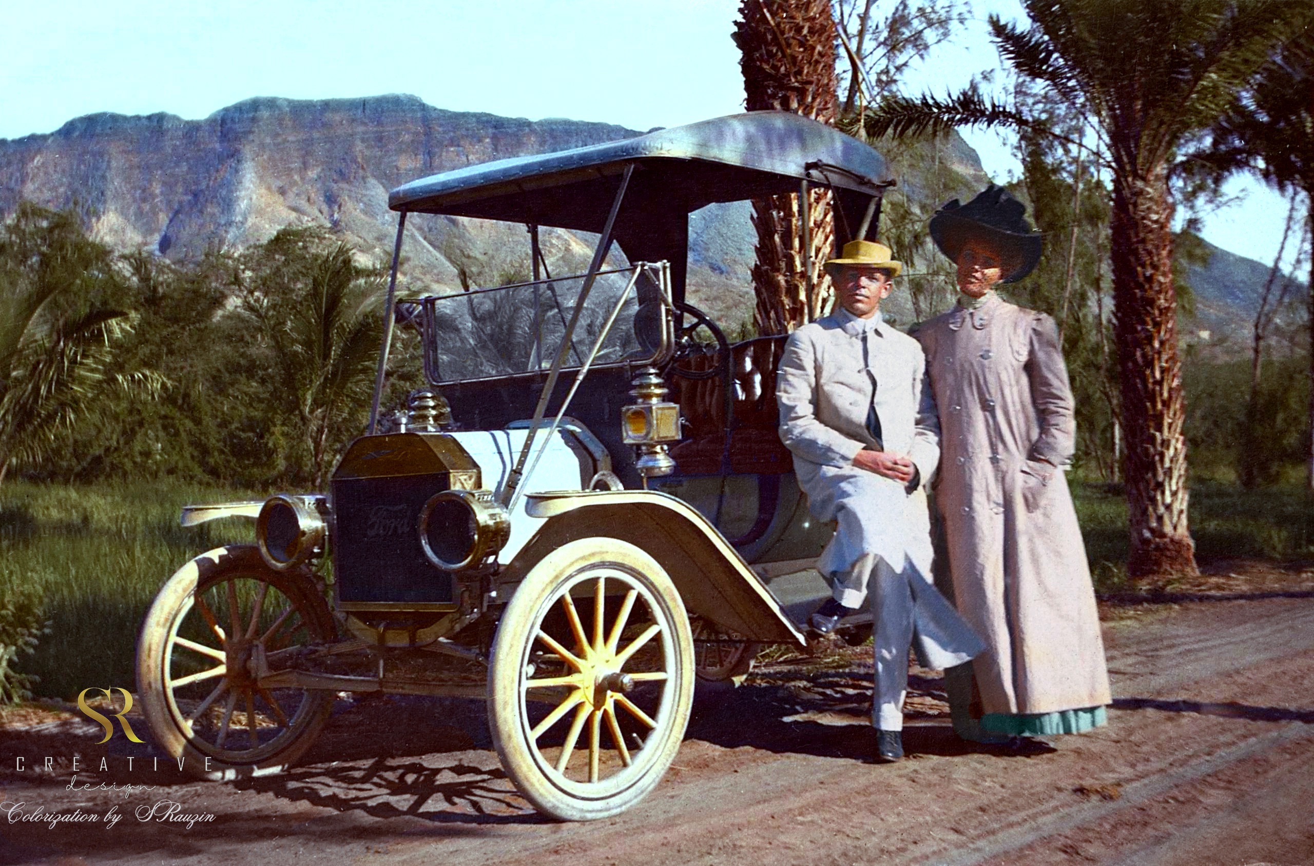 A Vintage Couple with Their Ford Model T from the Early 1900s, Colorized by Sergey V. Rauzin 2025