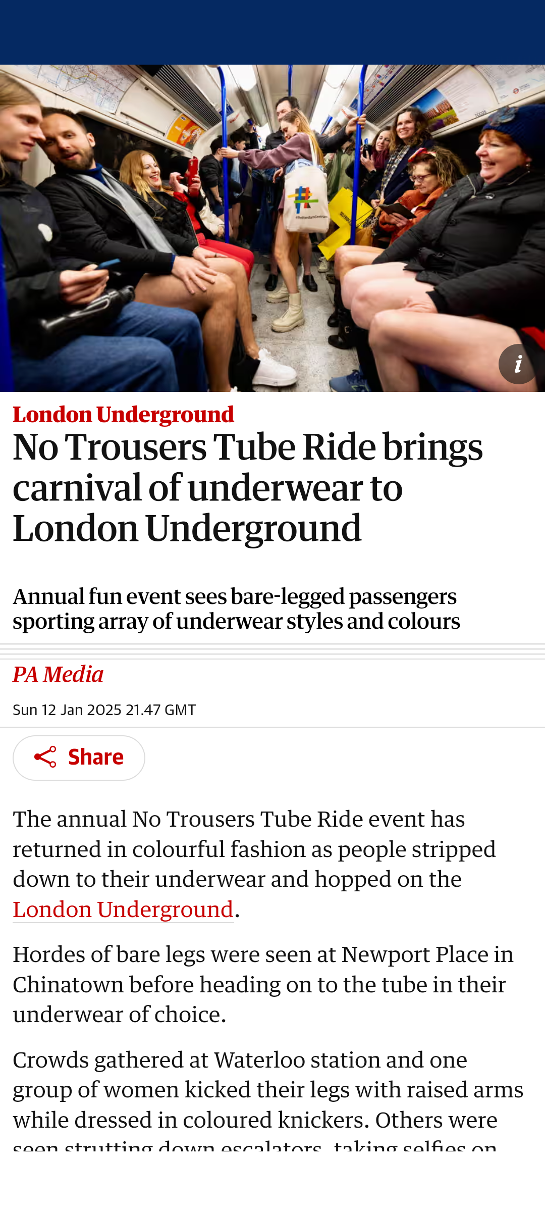 It's that time of year again: the no-pants tube ride!