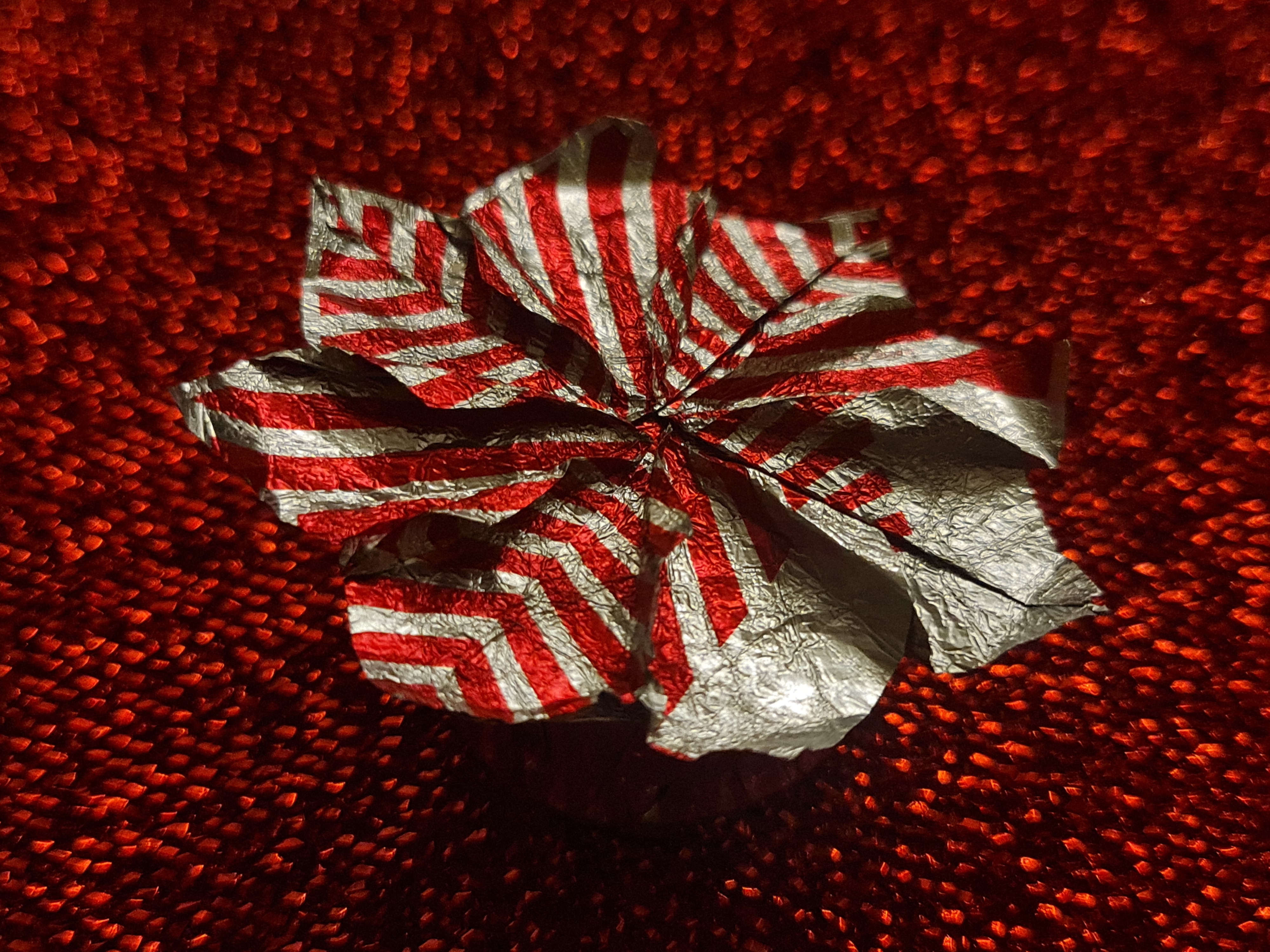 A flower made from a Tunnock's Tea Cake wrapper