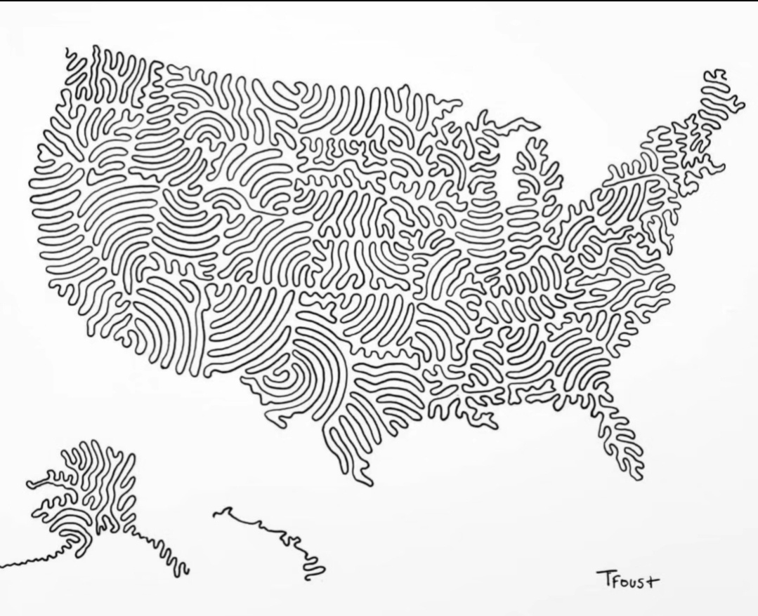 I Attempted to Draw the USA in Just Three Lines with Gaps for State Borders