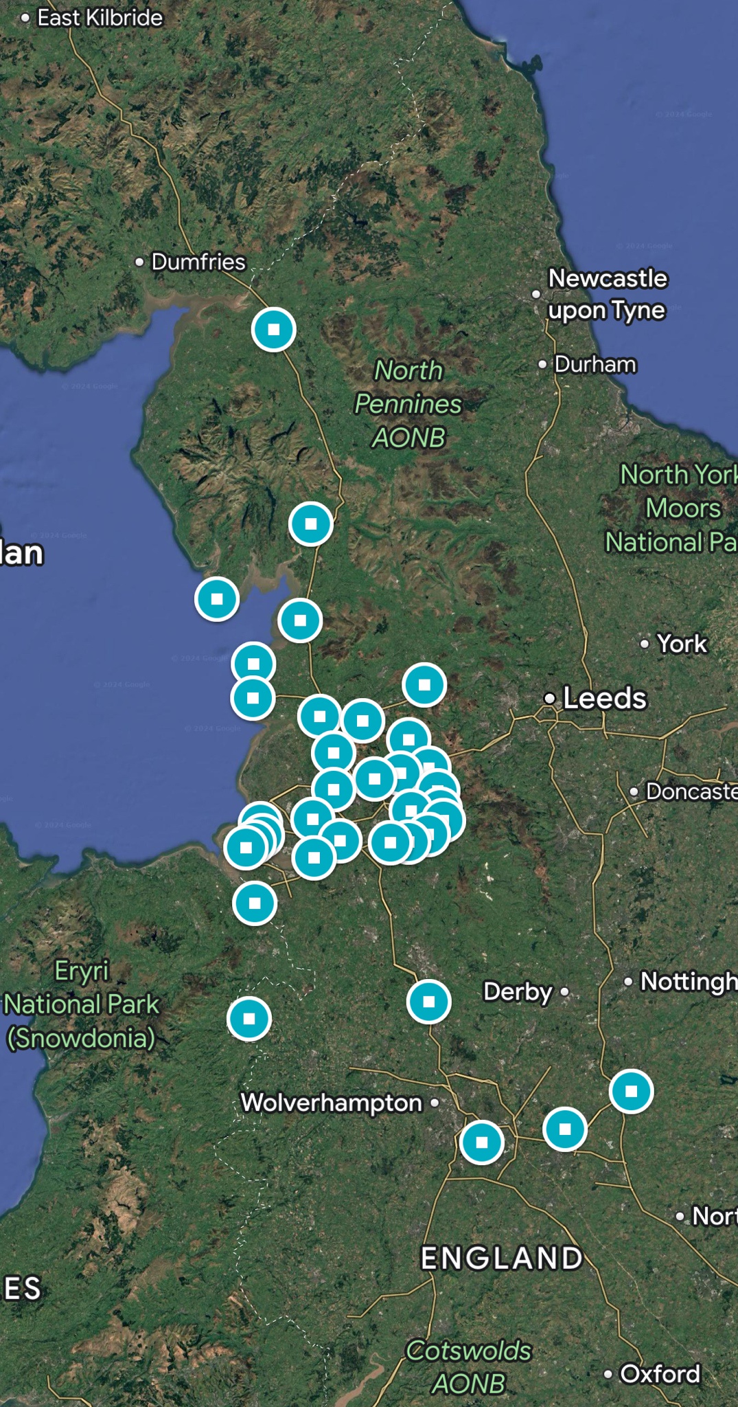 For my job, my colleagues and I have been stocktaking at various supermarkets nationwide. Here are all the places I've visited in the last six months while working around Manchester.