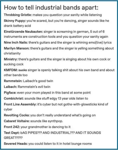 A Guide to Distinguishing Between Industrial Bands