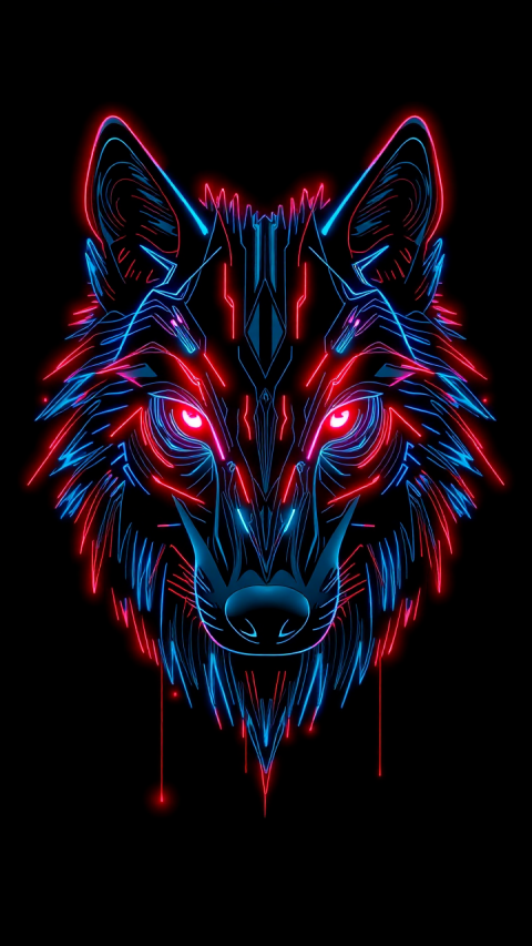 Futuristic Vibes: Cyberpunk Wolf Black Wallpaper