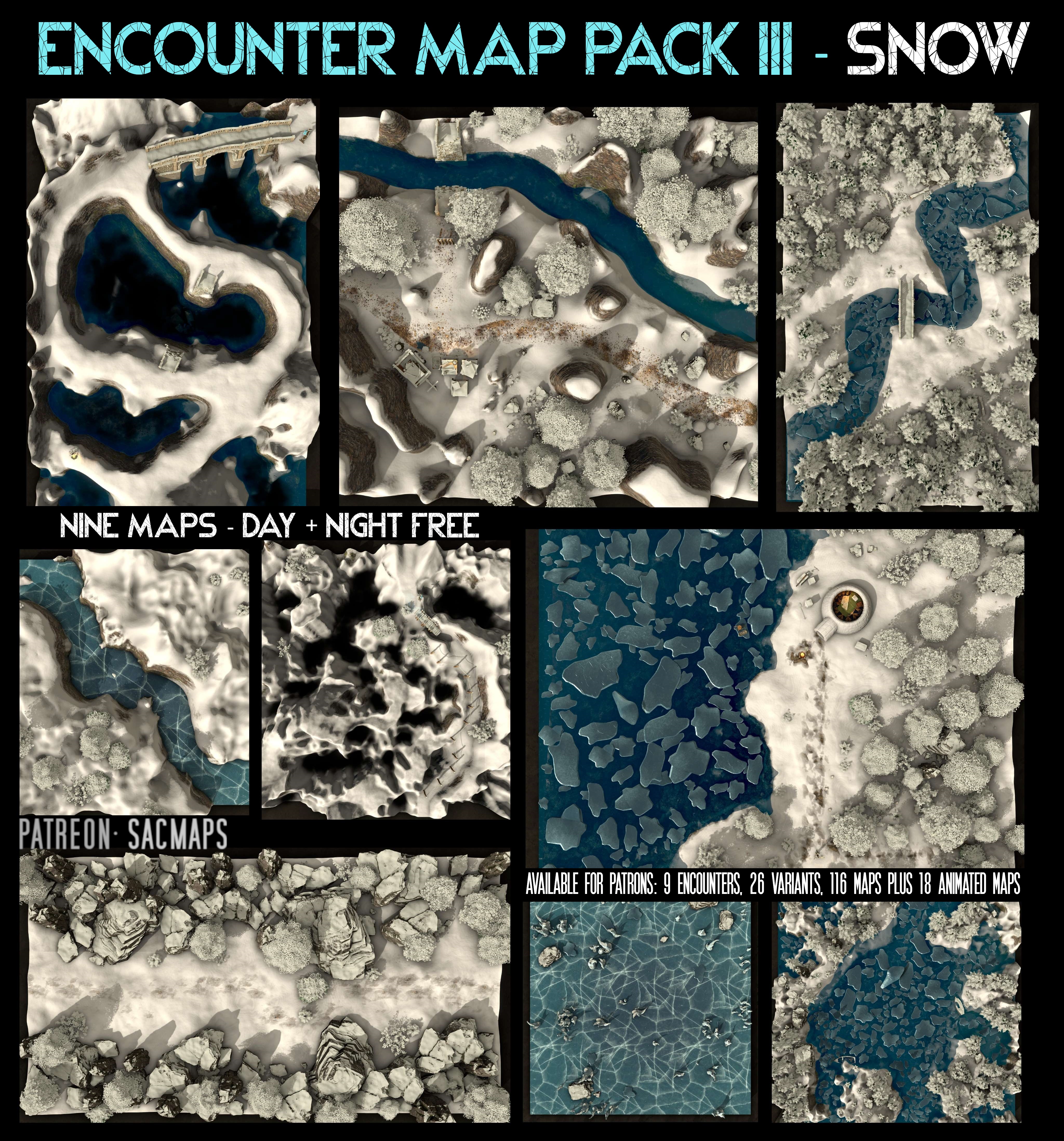 Unlock Adventure with Encounter Map Pack III: 18 Free Snowy DnD Battlemaps
