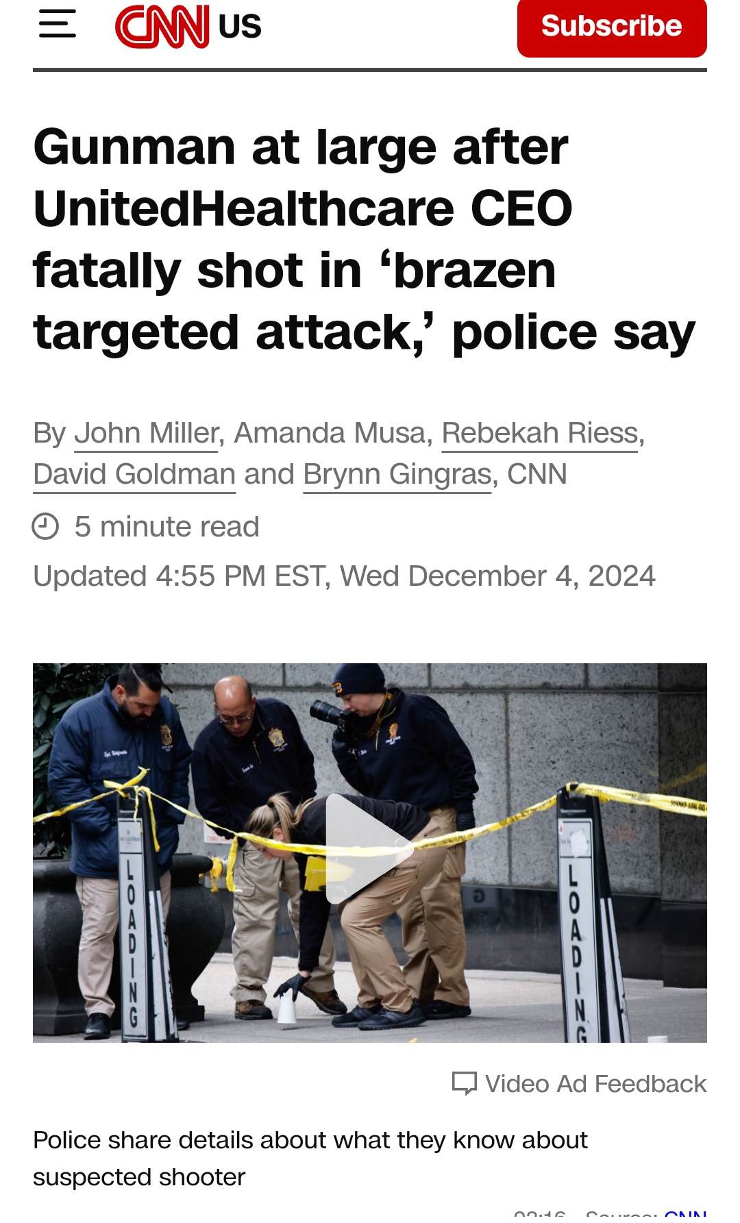 Tragic News: United Healthcare CEO Shot