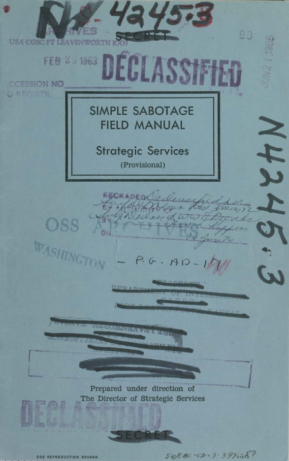 Out of the Blue: OSS Field Manual #3 on Simple Sabotage