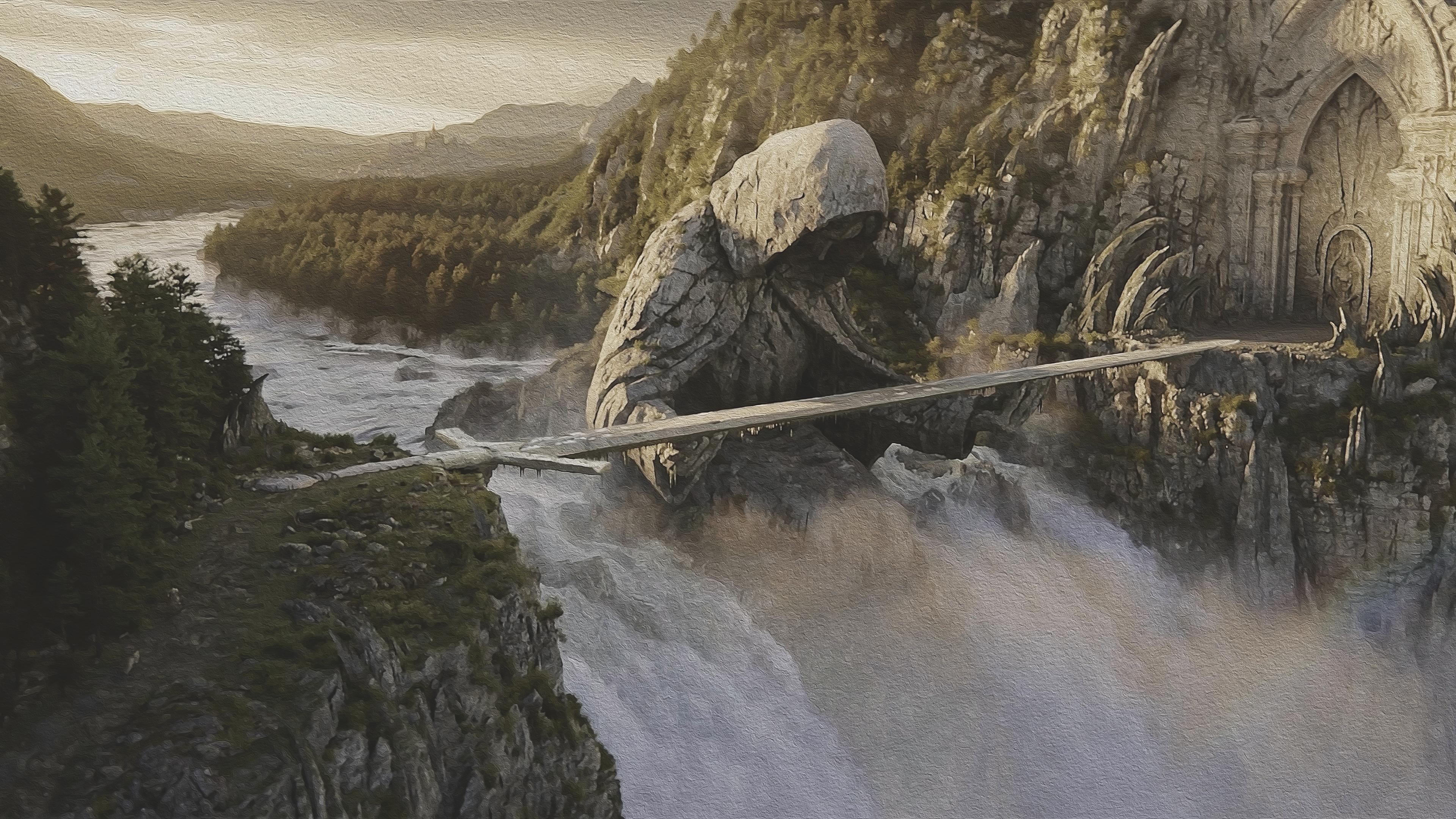 The Majestic Bridge of Dragons in Oil Paint