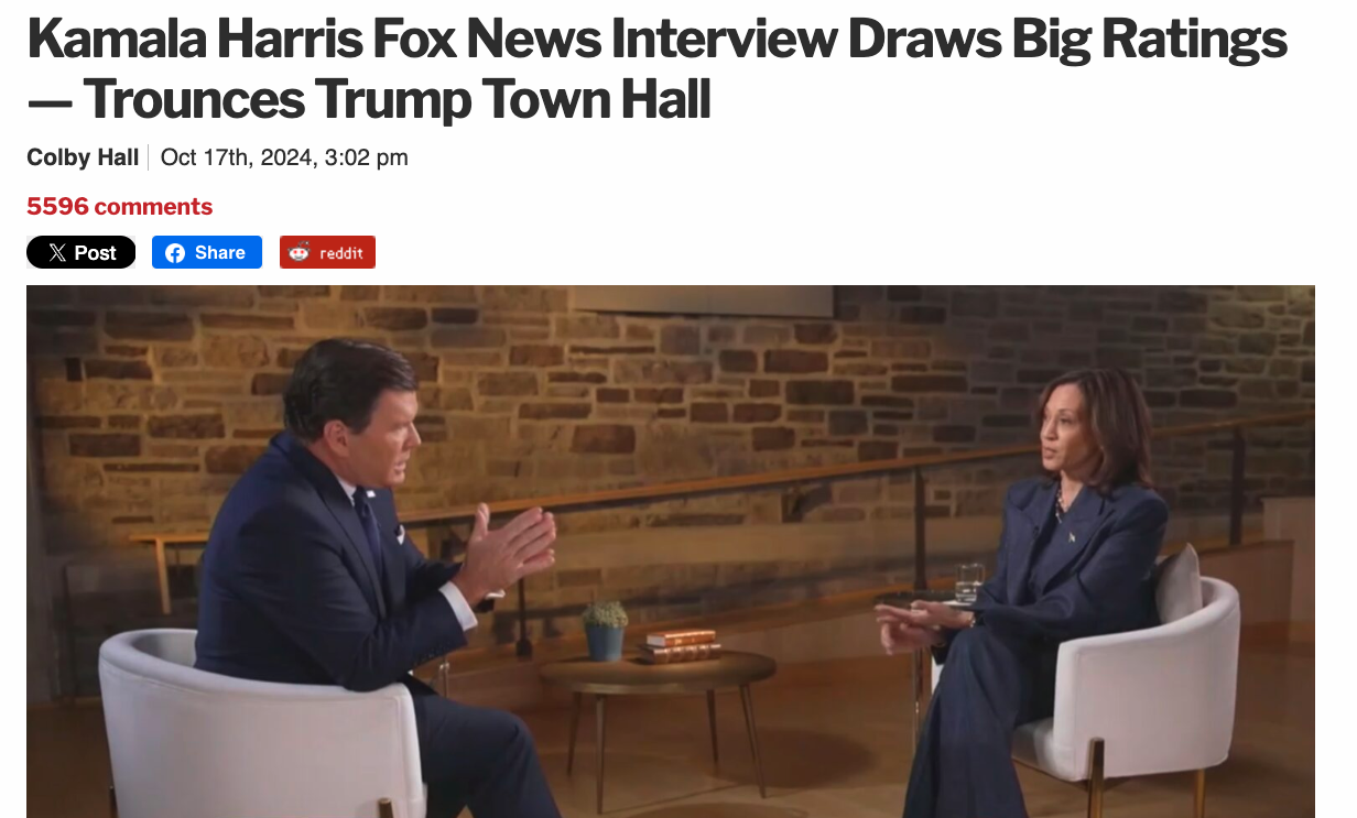 Kamala Harris's Fox News Interview Breaks Records, Outshining Trump's Town Hall