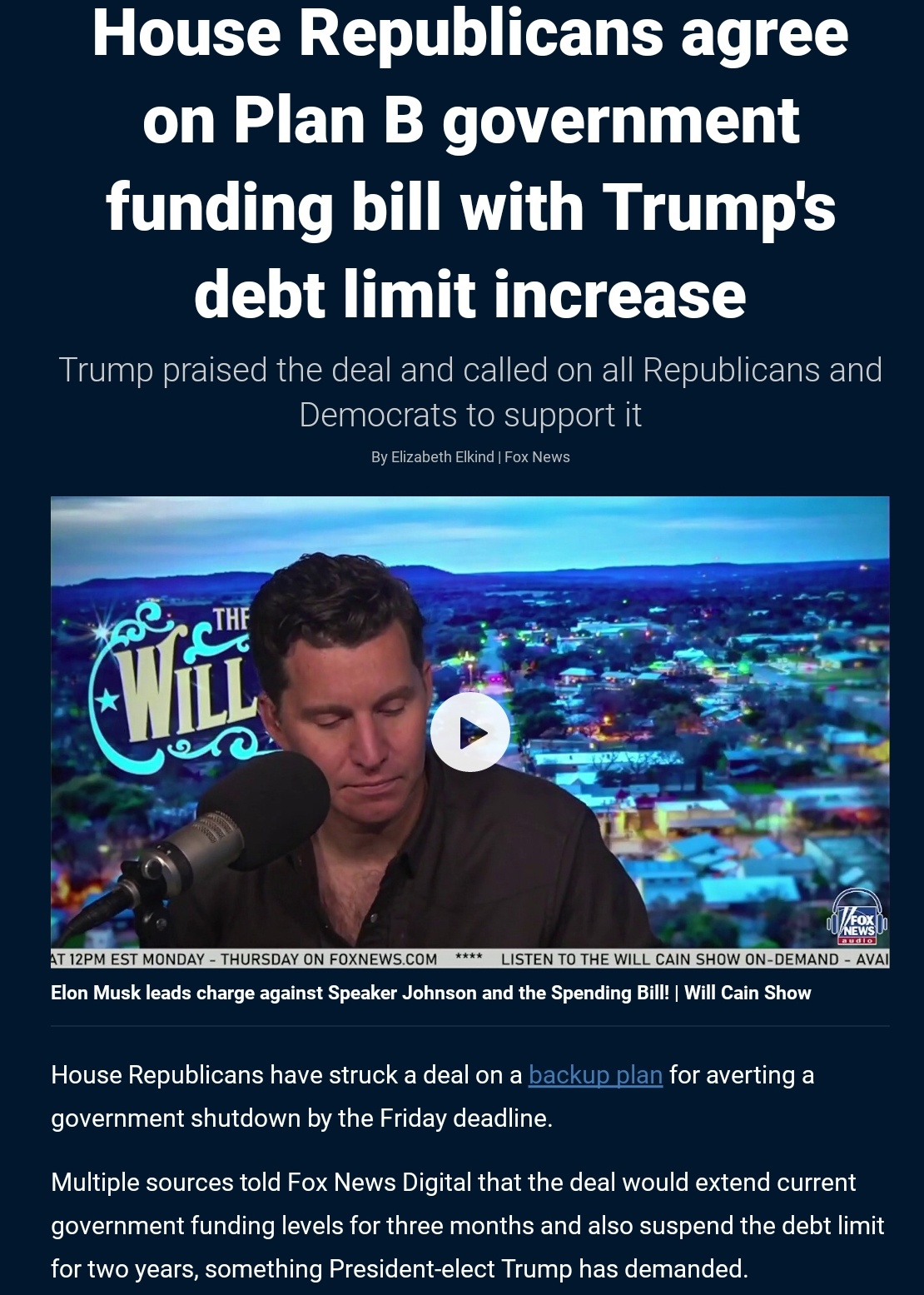 House Republicans Unite on Plan B for Government Funding, Including Trump's Debt Limit Boost
