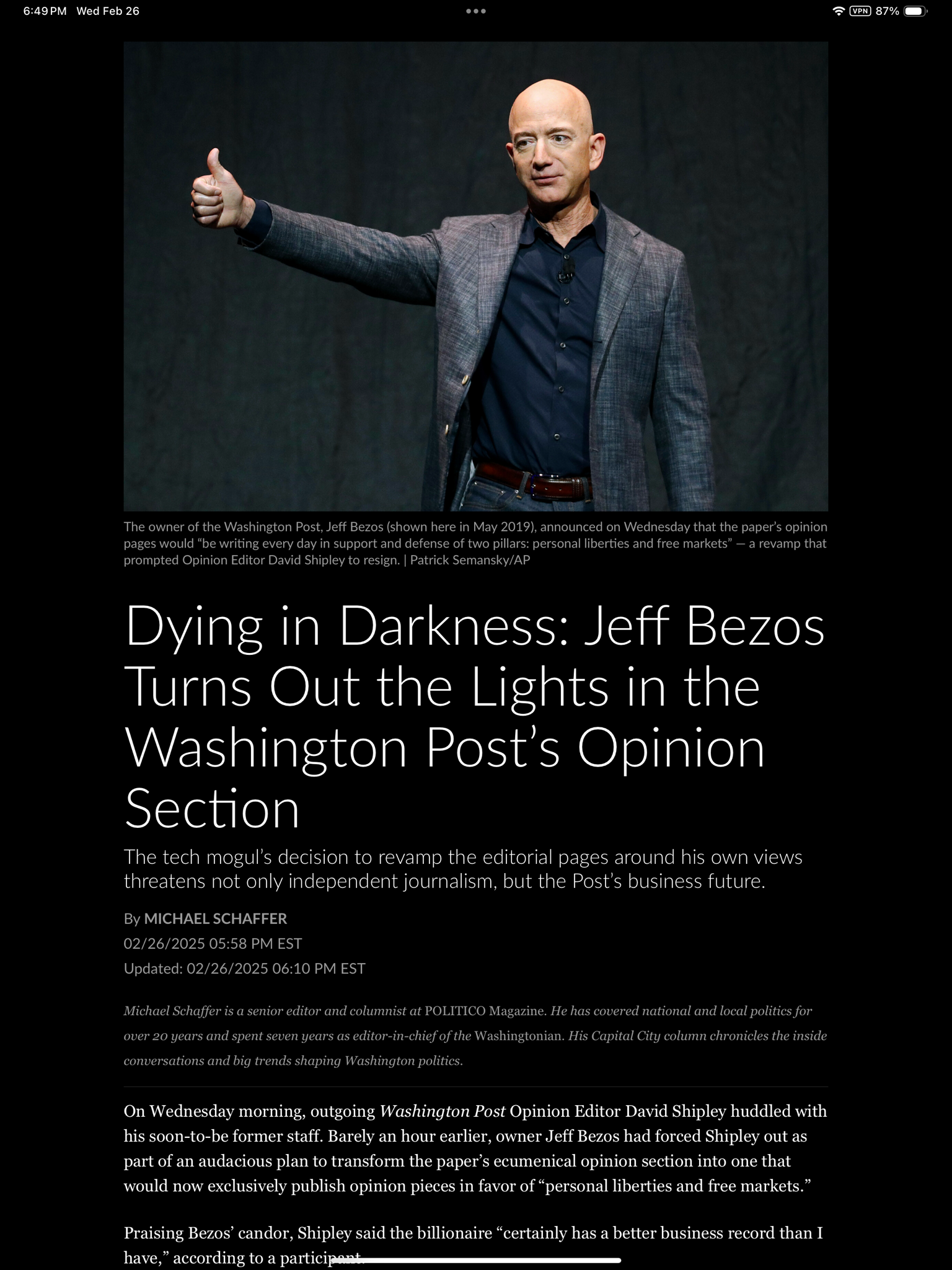 The Ongoing Erosion of Democracy: Bezos Shapes the Narrative at The Washington Post