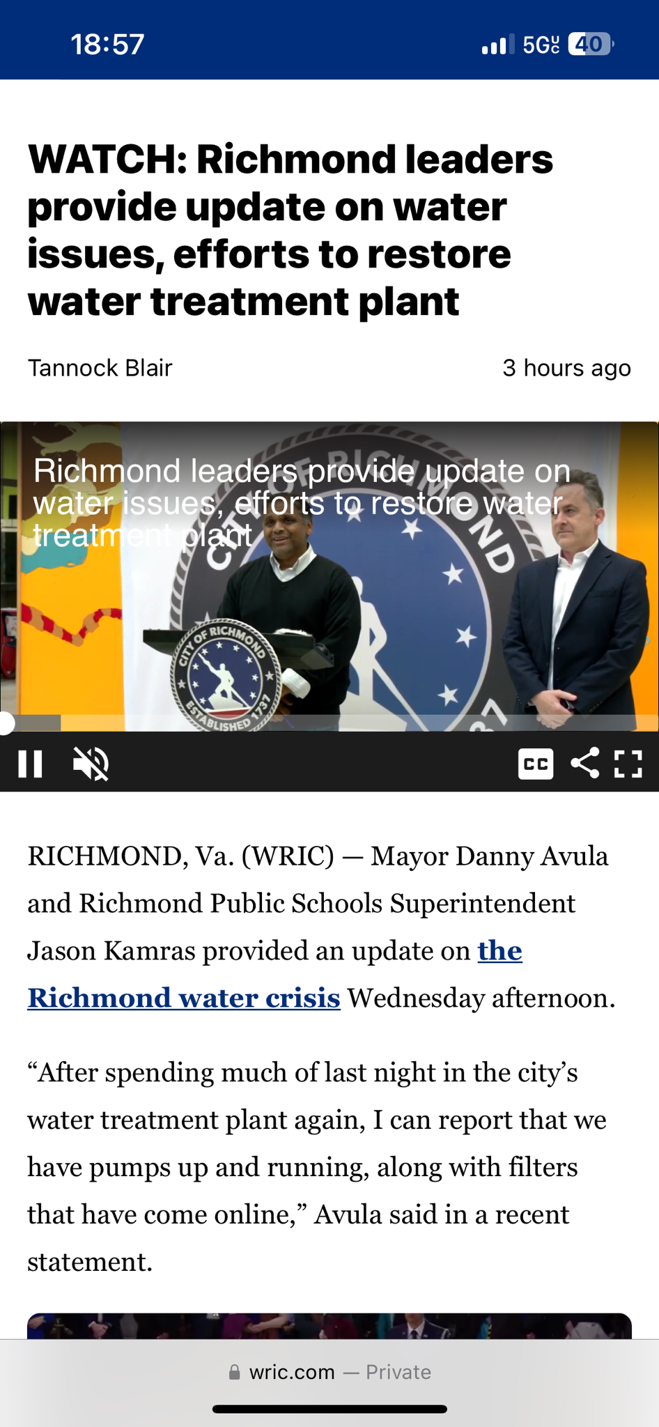 Richmond, VA is facing a serious crisis with no drinkable water, and my house is completely dry.