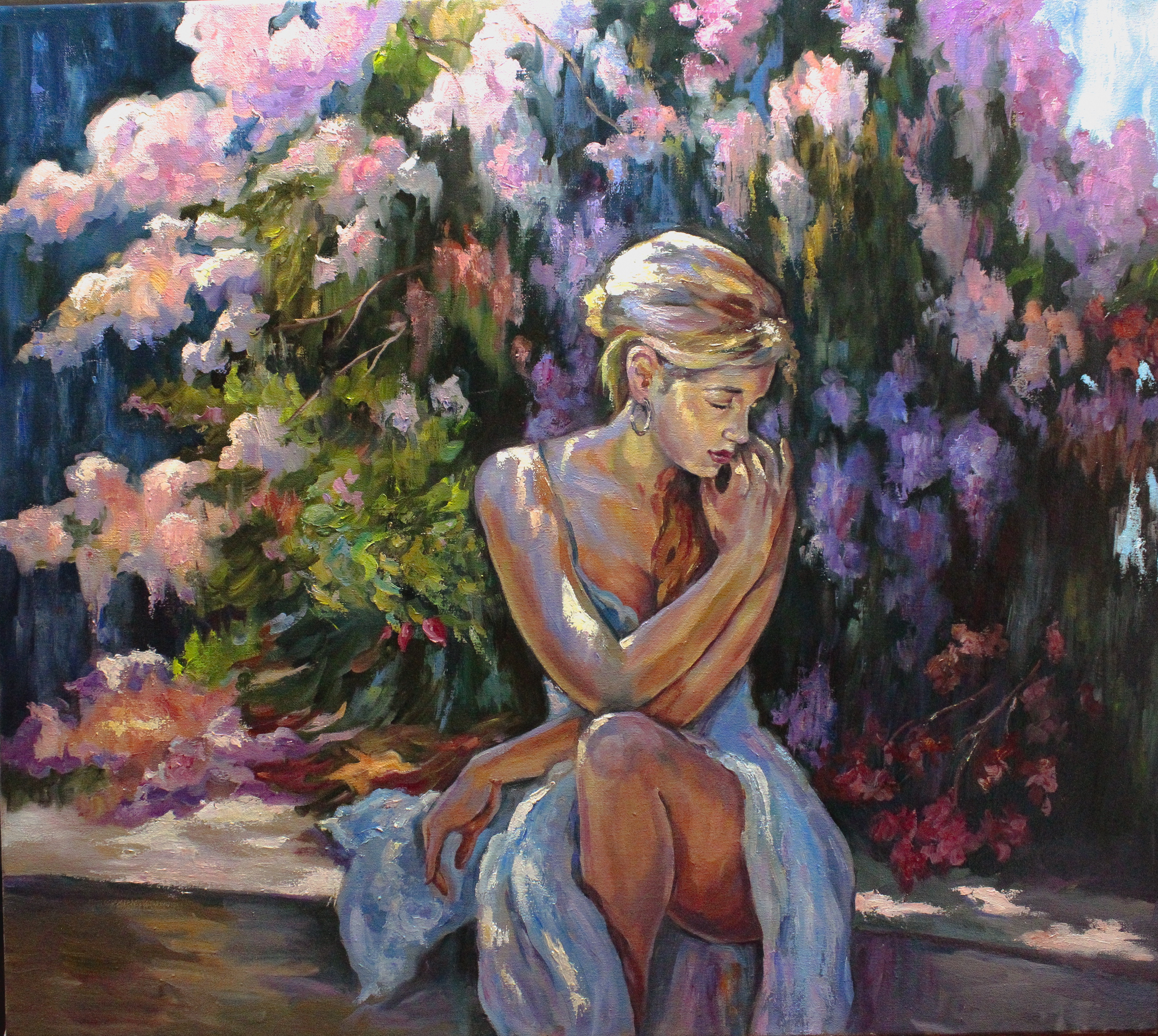 In the garden: My oil painting on canvas.