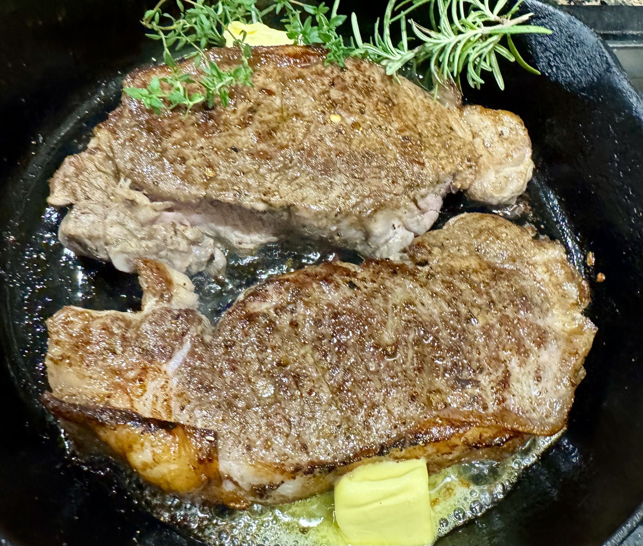 Indulging in a delicious NY strip steak.