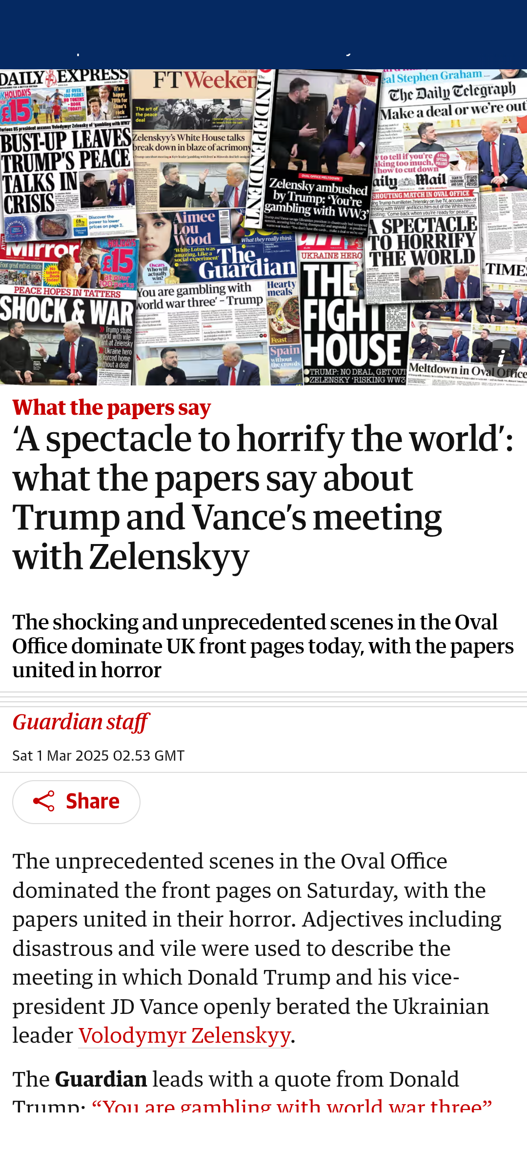 UK Newspaper Showdown: Trump vs. Zelenskyy