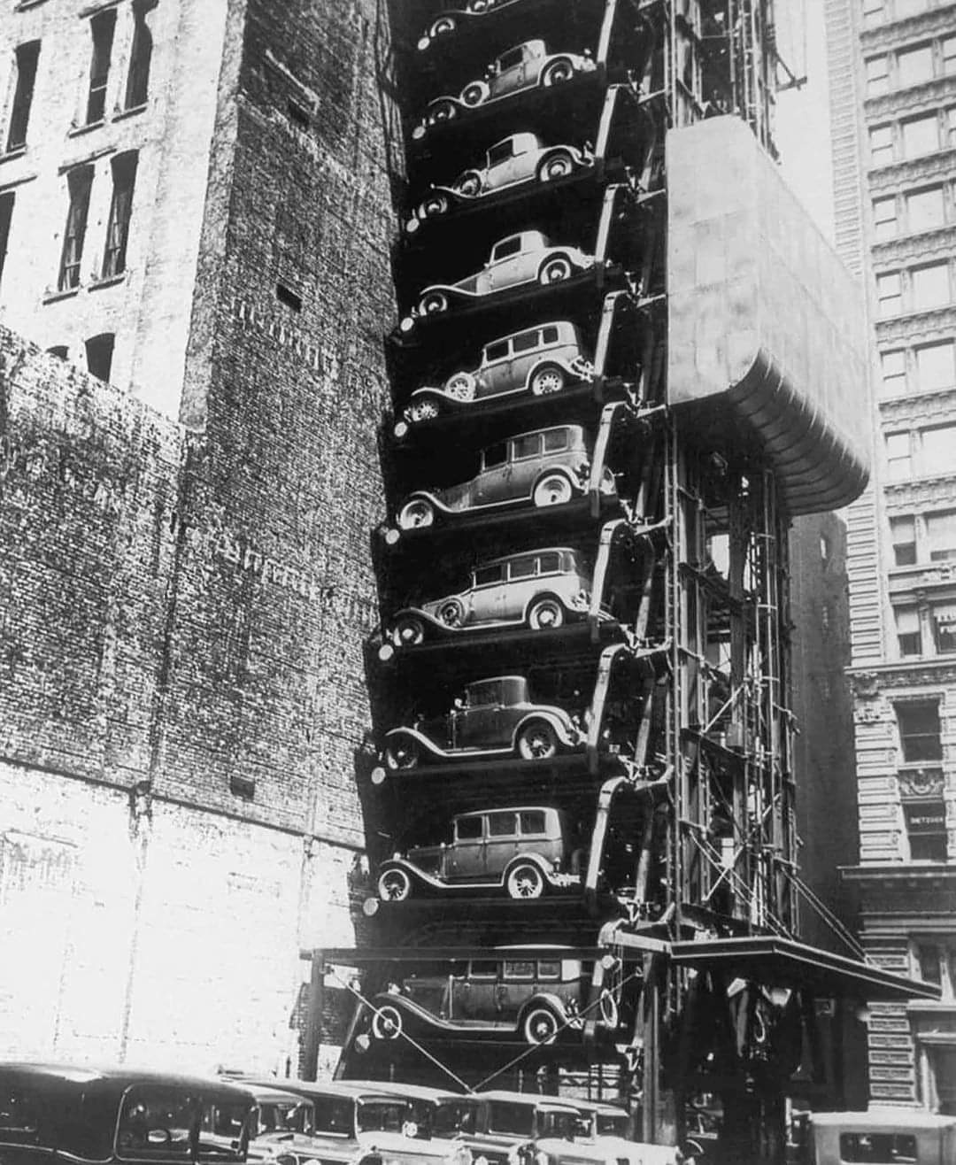 A Historic Glimpse: 48 Cars in a Downtown Chicago Elevator Garage - 1936