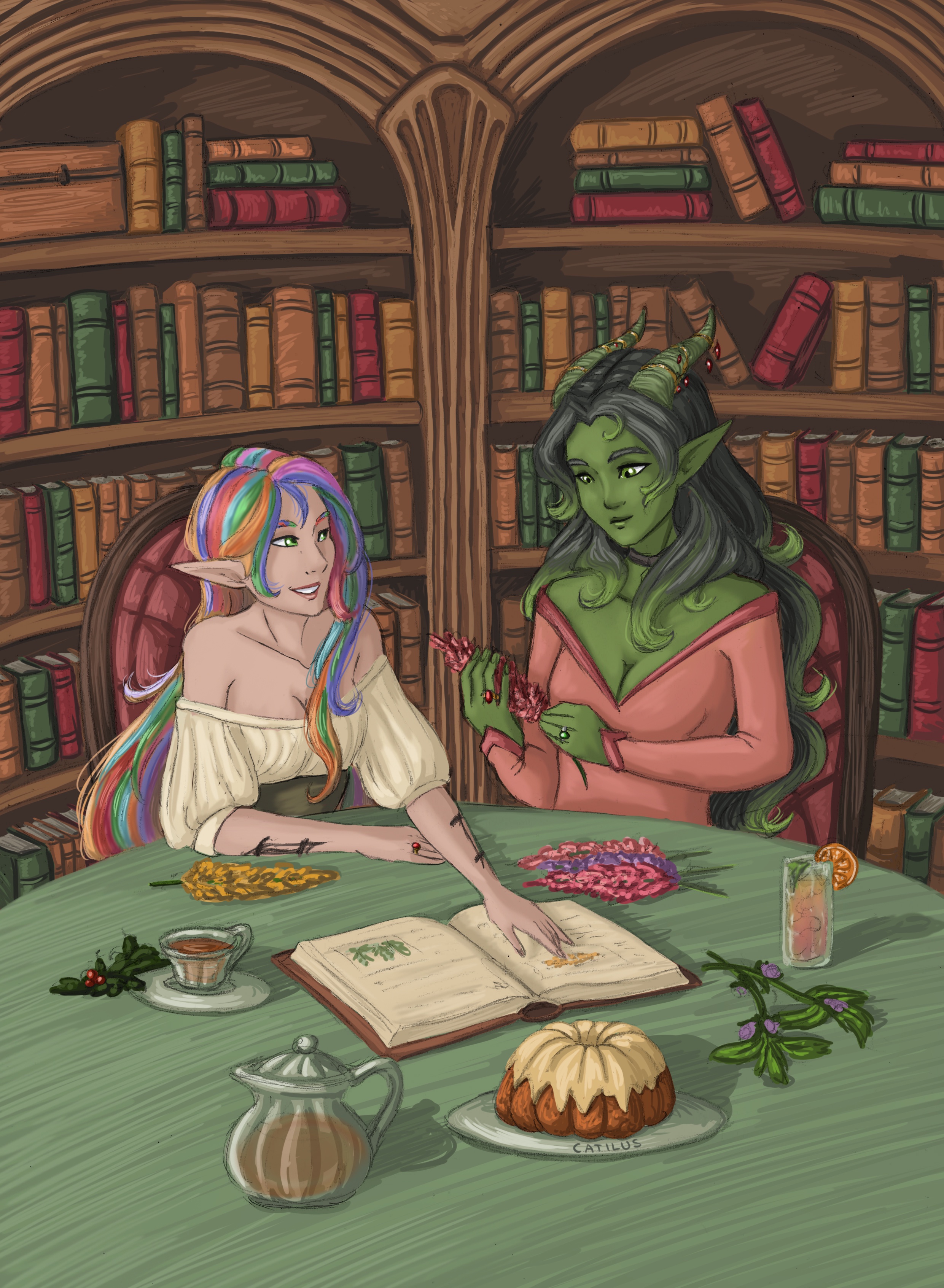 Meet Rowan the Wood Elf Cleric and Fighter, alongside Willow the Green Areni-Elf Tiefling Ranger and Warlock – D&D Adventures Await!