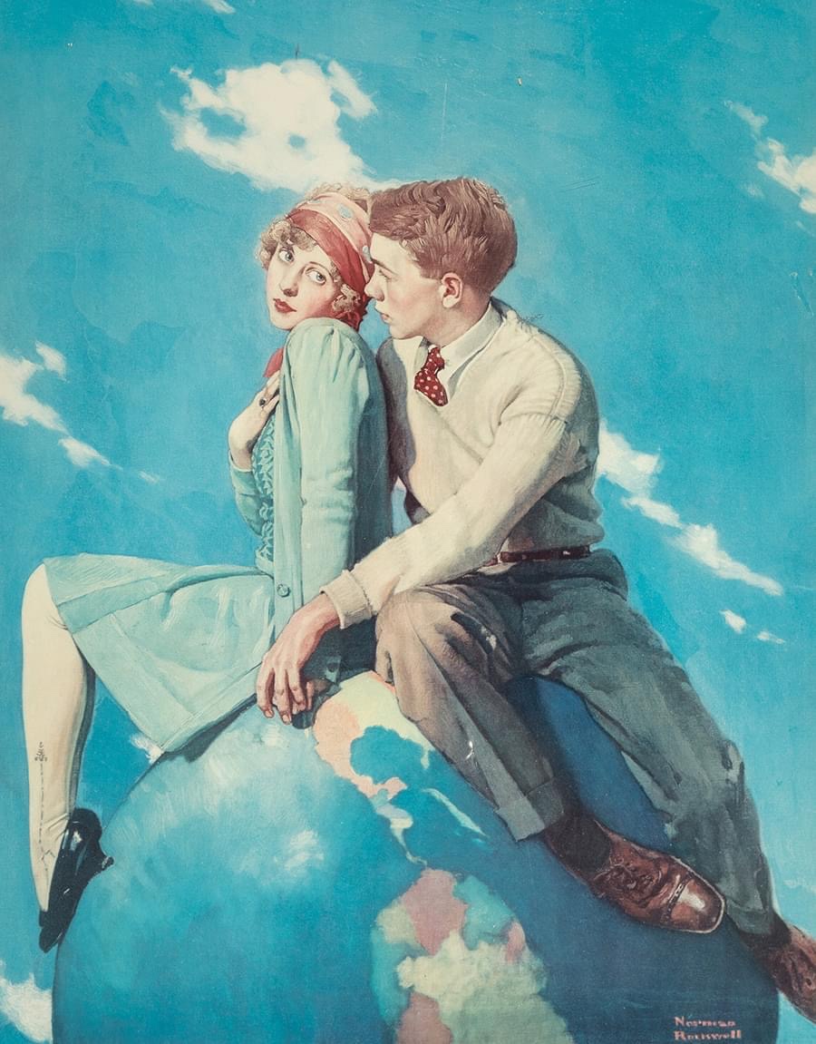 Experience the charm of 'Top of the World' (1928) by Norman Rockwell.