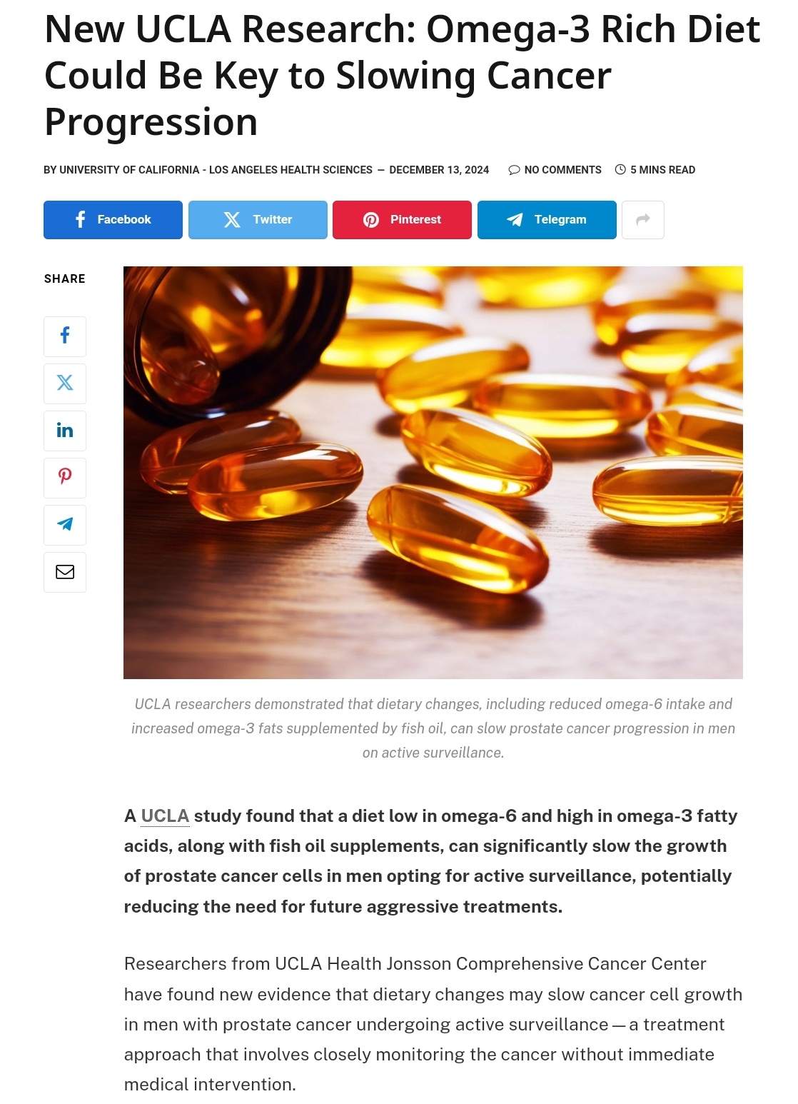 New UCLA Study Reveals Omega-3 Diet May Help Slow Cancer Growth