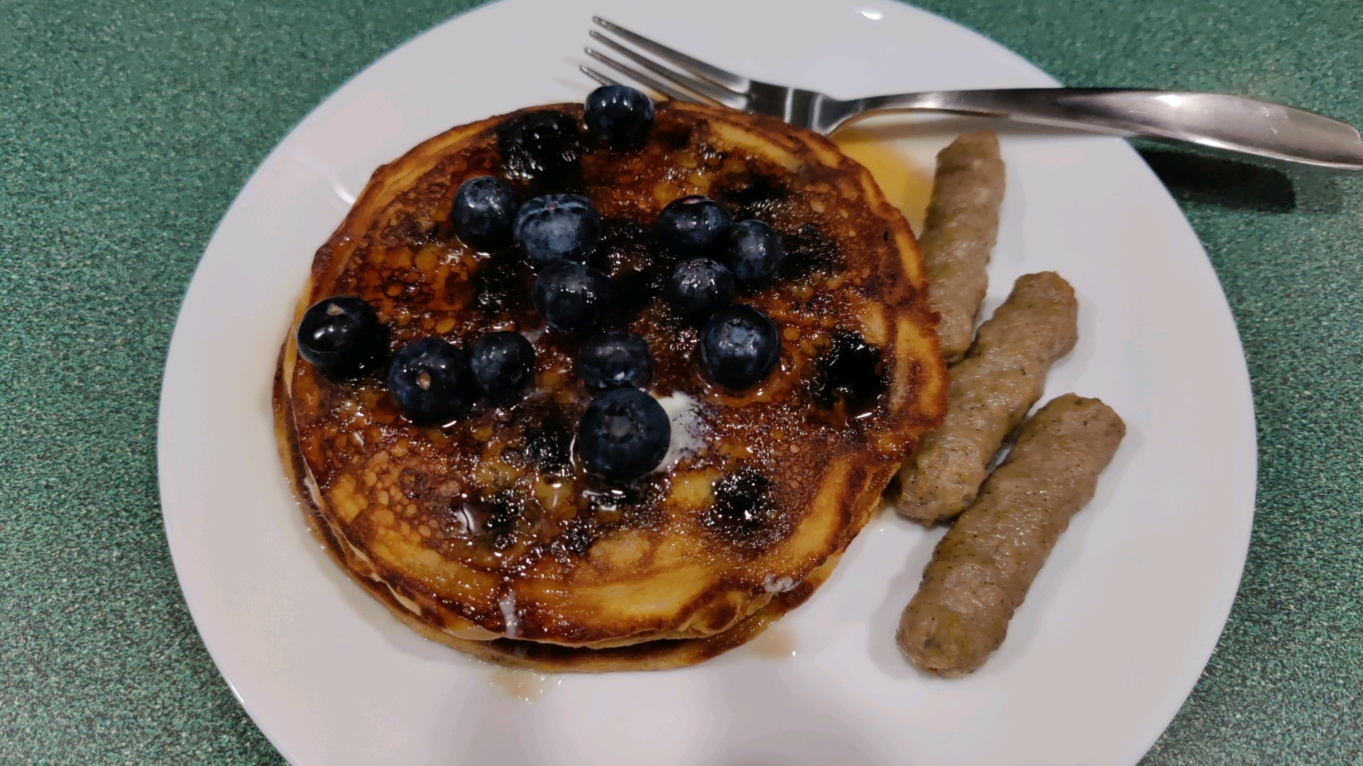 Indulging in a Cozy Sunday Morning: Blueberry Pancakes and Sausage Links