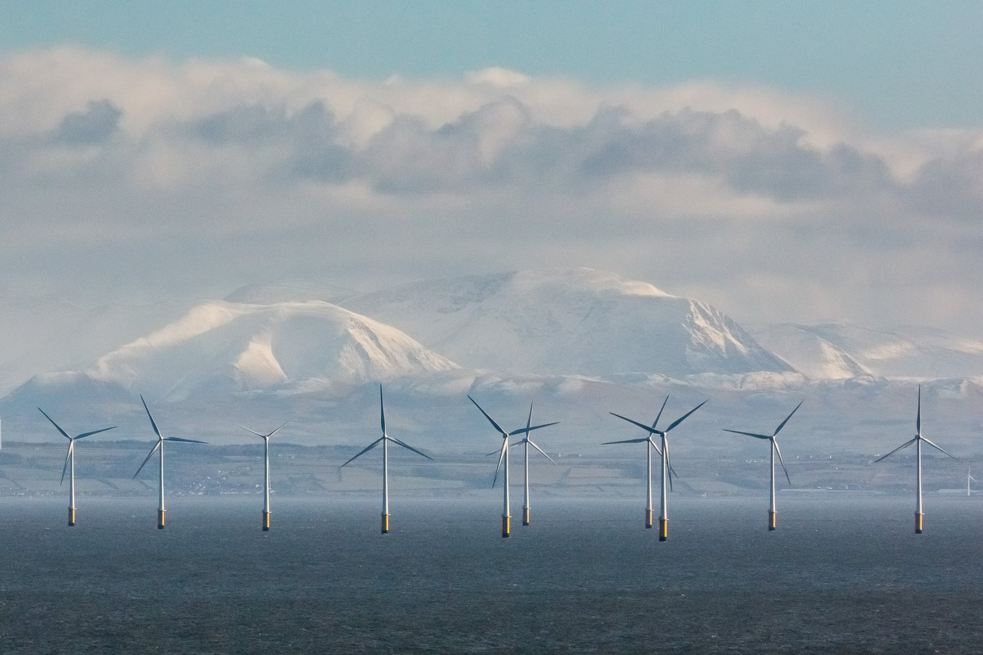 Stunning Views of the Cumbrian Fells Behind Robin Rigg Wind Farm