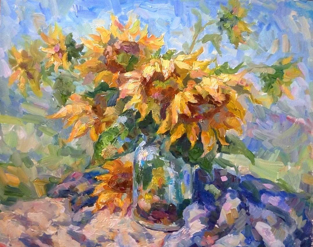 Sunflower Serenity: My Oil Painting on Hardboard