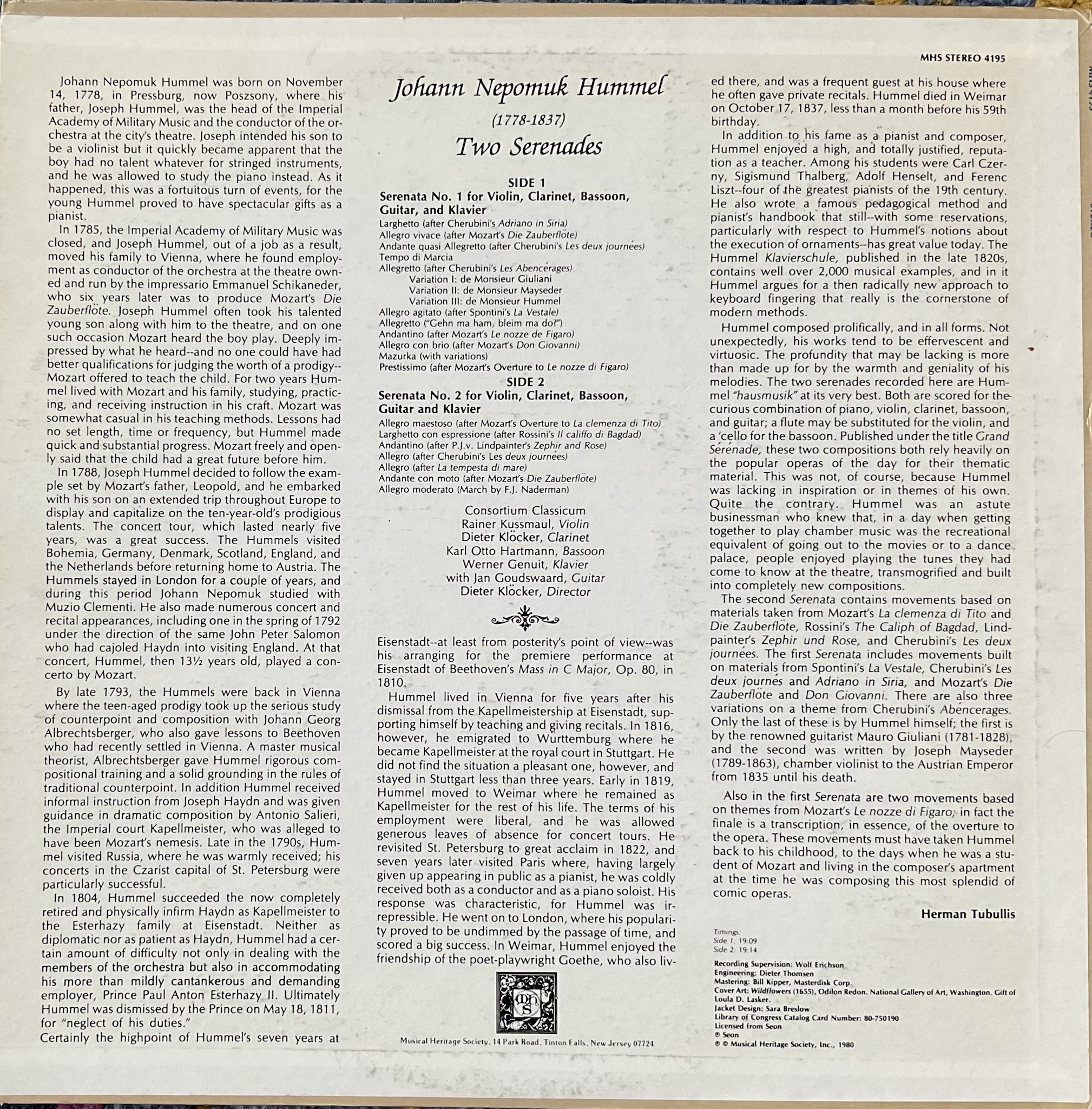 A Musical Journey with Hummel Serenades 1 & 2 on MHS LP