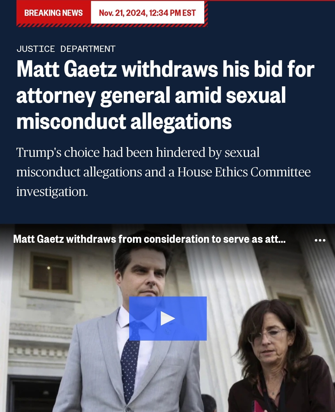 Matt Gaetz steps back from AG nomination