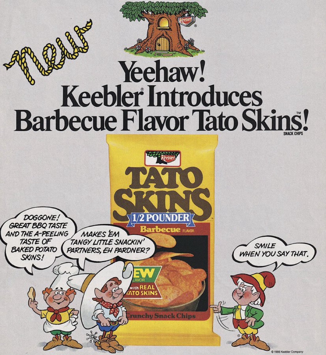 Throwback to Keebler's 1986 Barbecue Flavor Tato Skins Ad