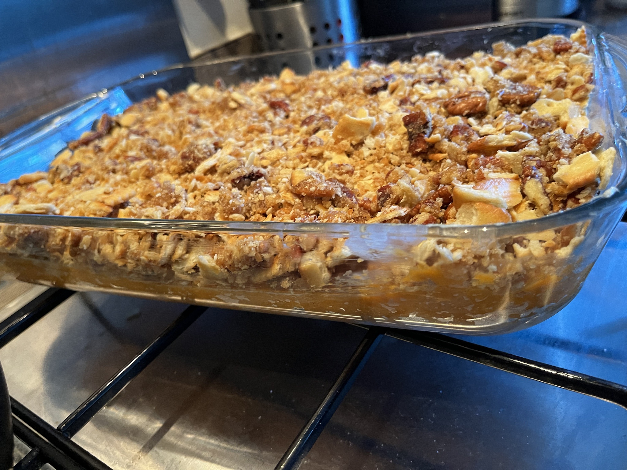 Delicious sweet potatoes topped with crunchy pecans.
