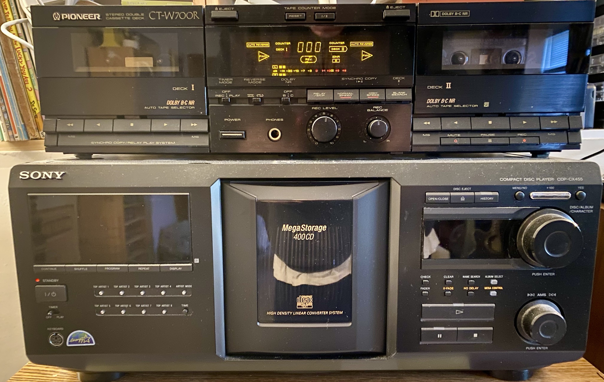 Vintage vibes: Pioneer Double Cassette Deck and Sony Carousel 400 CD Player