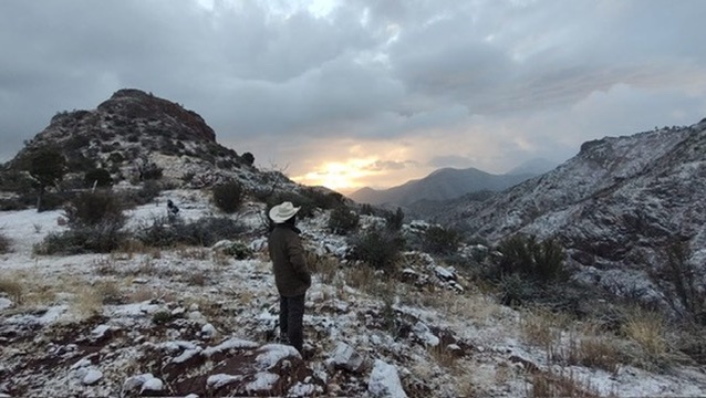 A stunning blanket of snow covers the mountain