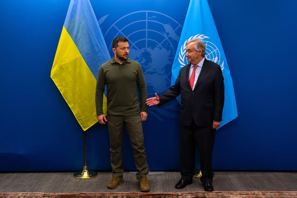 Volodymyr Zelenskyy meets Antonio Guterres.