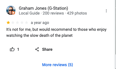 An honest Google review of a coal-fired power plant