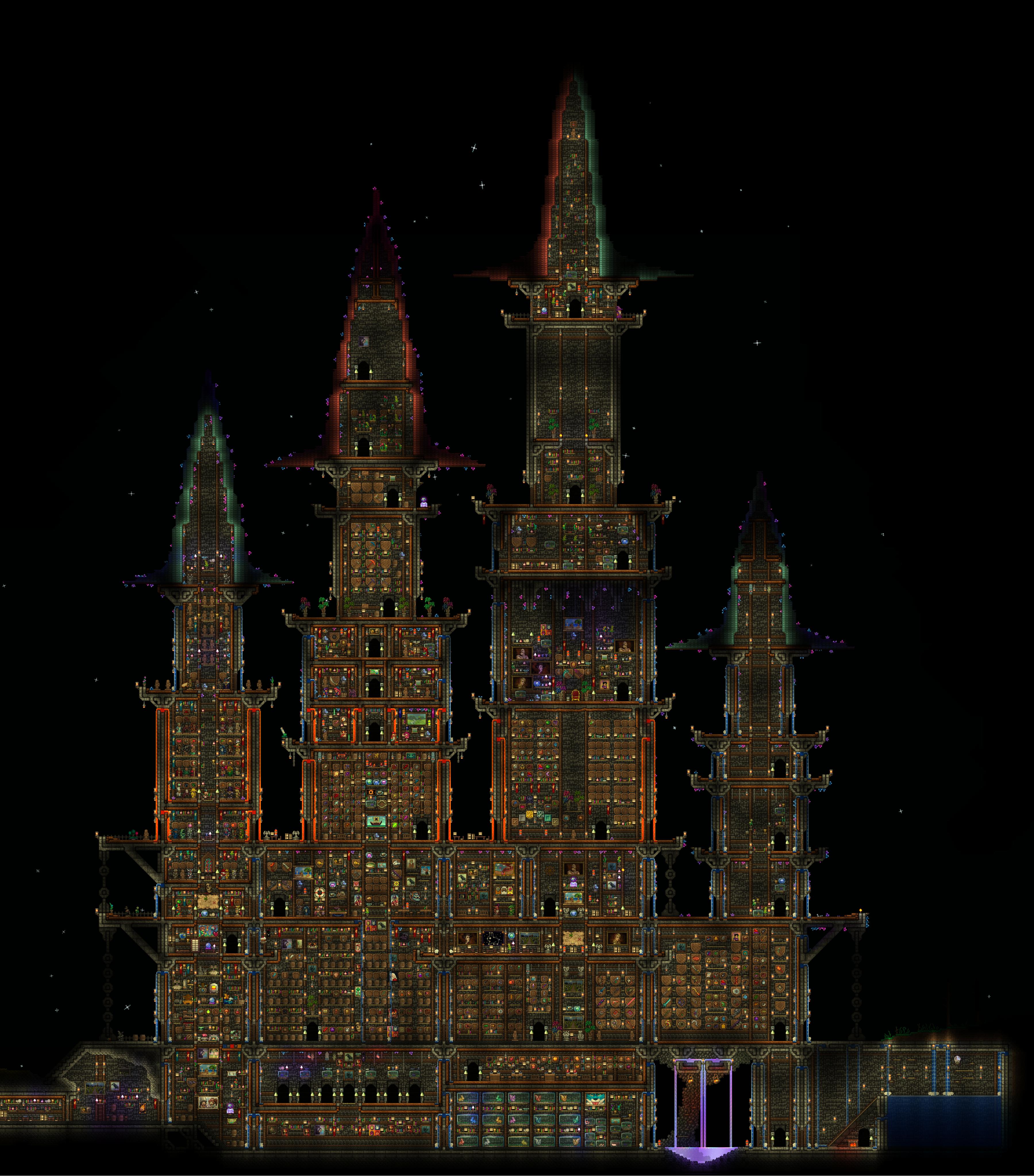 My main base in Terraria Classic Mastermode: Beware, don't dig up!