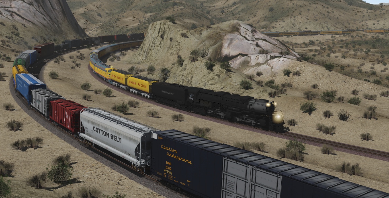 Steam train cruising through Cajon Pass - Mid May 1994.