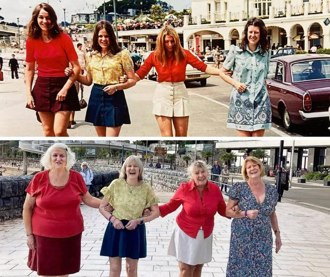 Decades later, friends recreate their unforgettable girls' trip photo!
