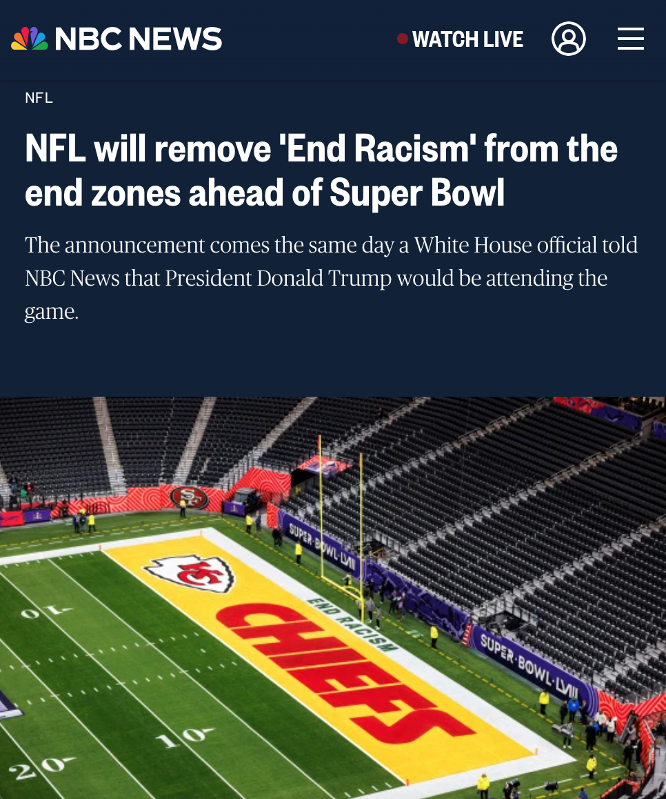 NFL's Controversial Move: Removing 'End Racism' from the End Zone Before Trump's Visit