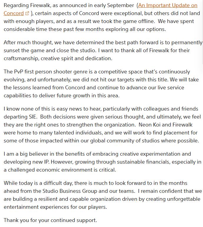 Sony's Bold Move: Shutting Down Firewalk Studios After Concord's Setback