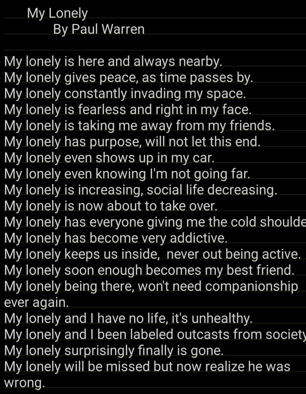 My Lonely Journey Through Life