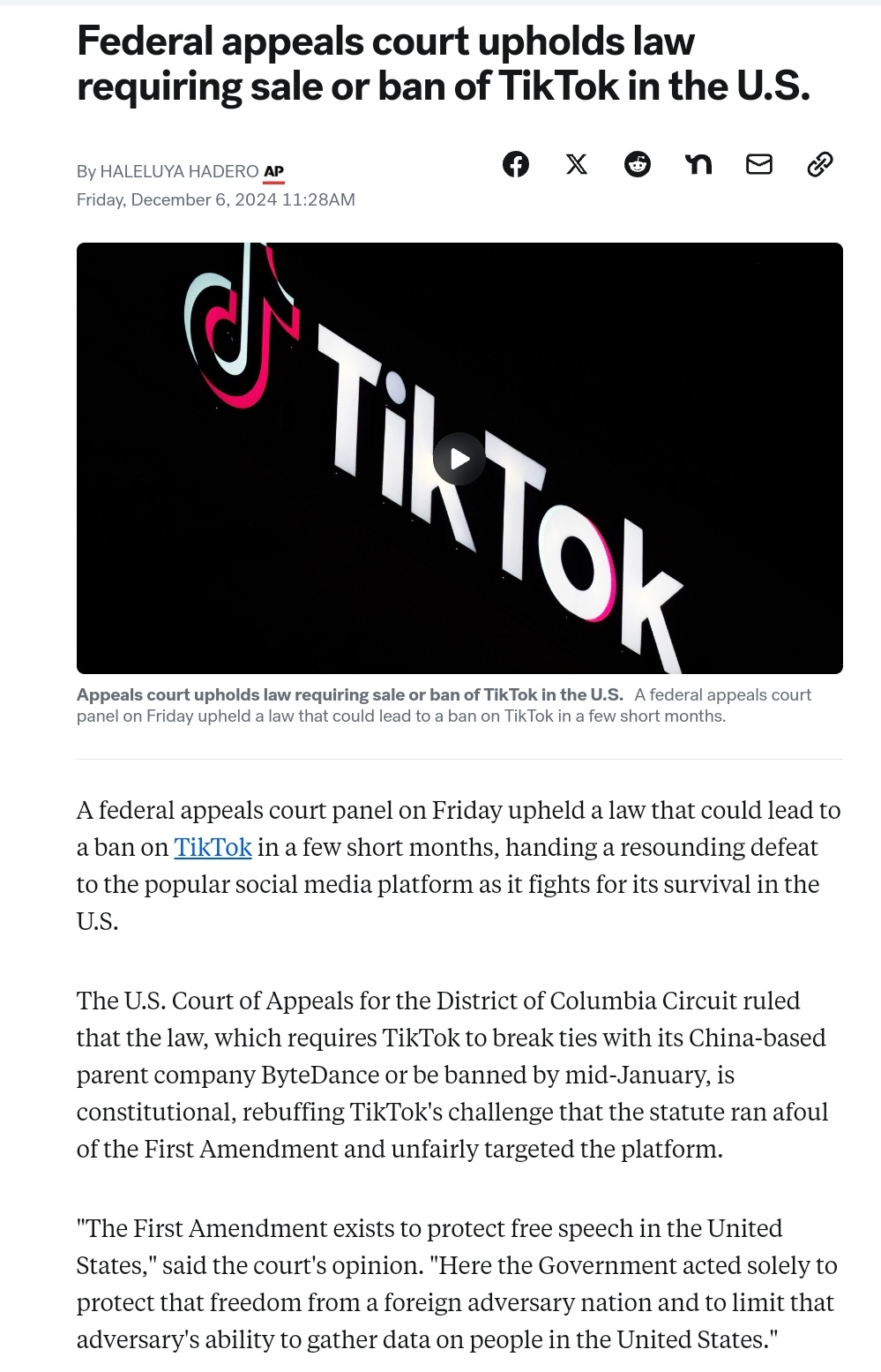 Court Ruling: TikTok Faces Sale or Ban in the U.S.