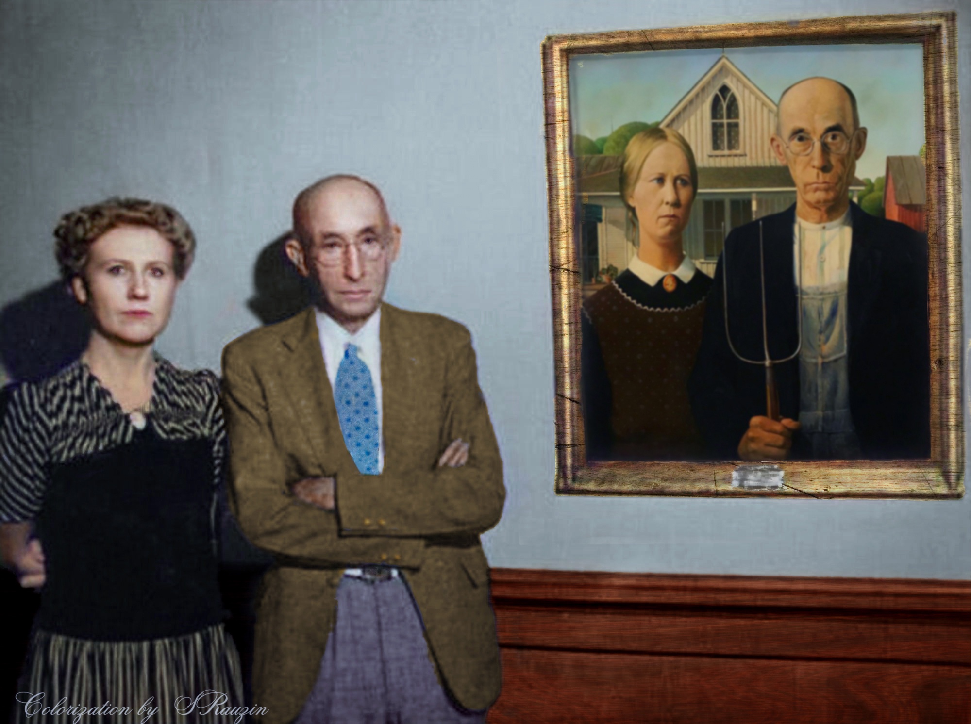 The Iconic Models Behind American Gothic: A 1930s Snapshot with Modern Colorization
