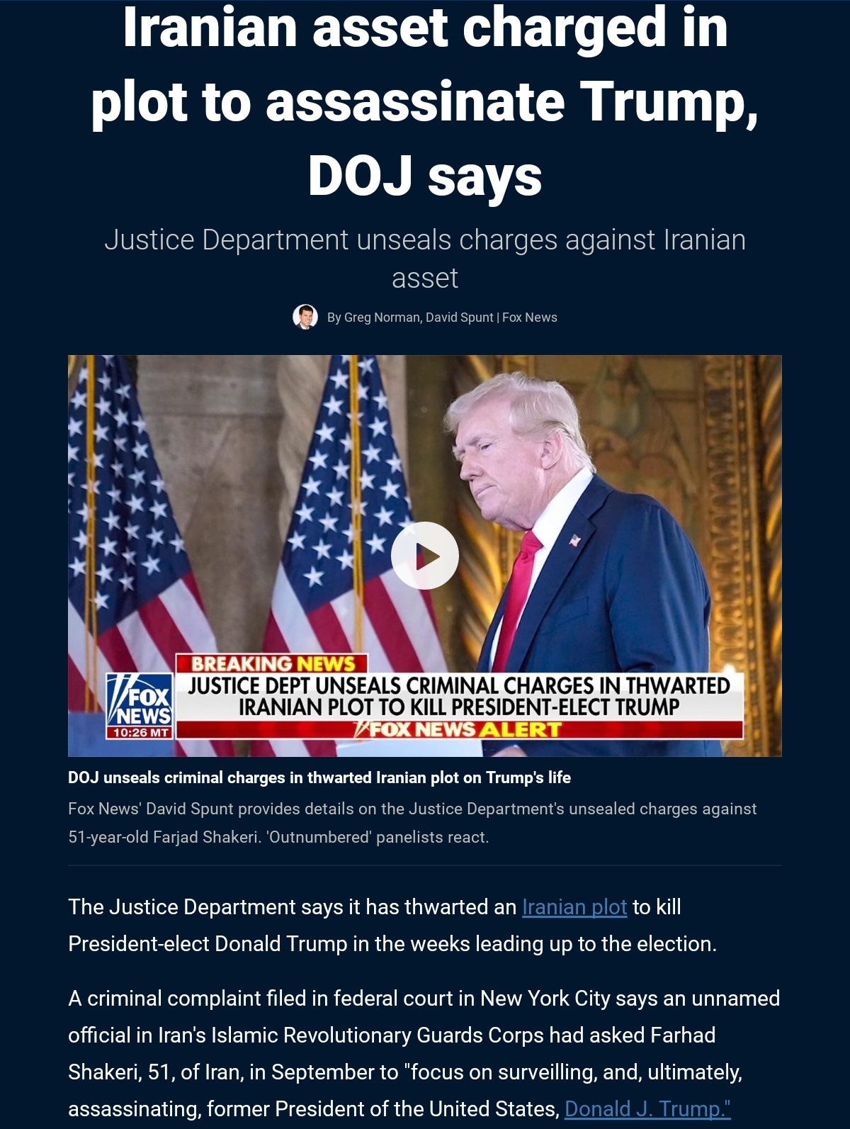 Breaking news: Iranian operative faces charges for a plot against Trump, according to the DOJ.
