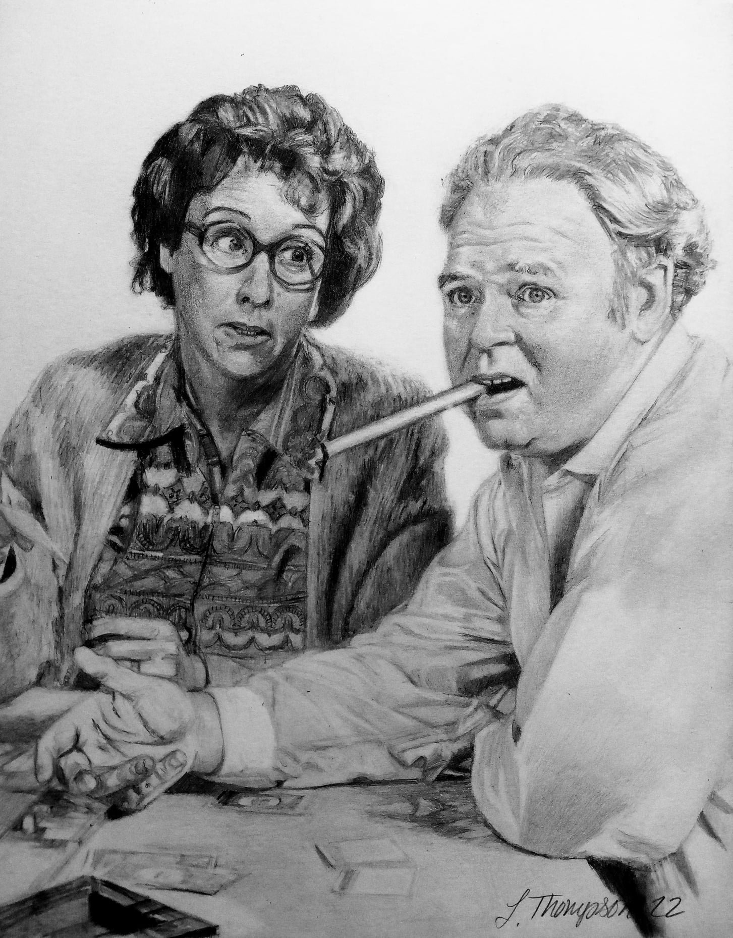 My Pencil and Graphite Portrait of Edith and Archie Bunker