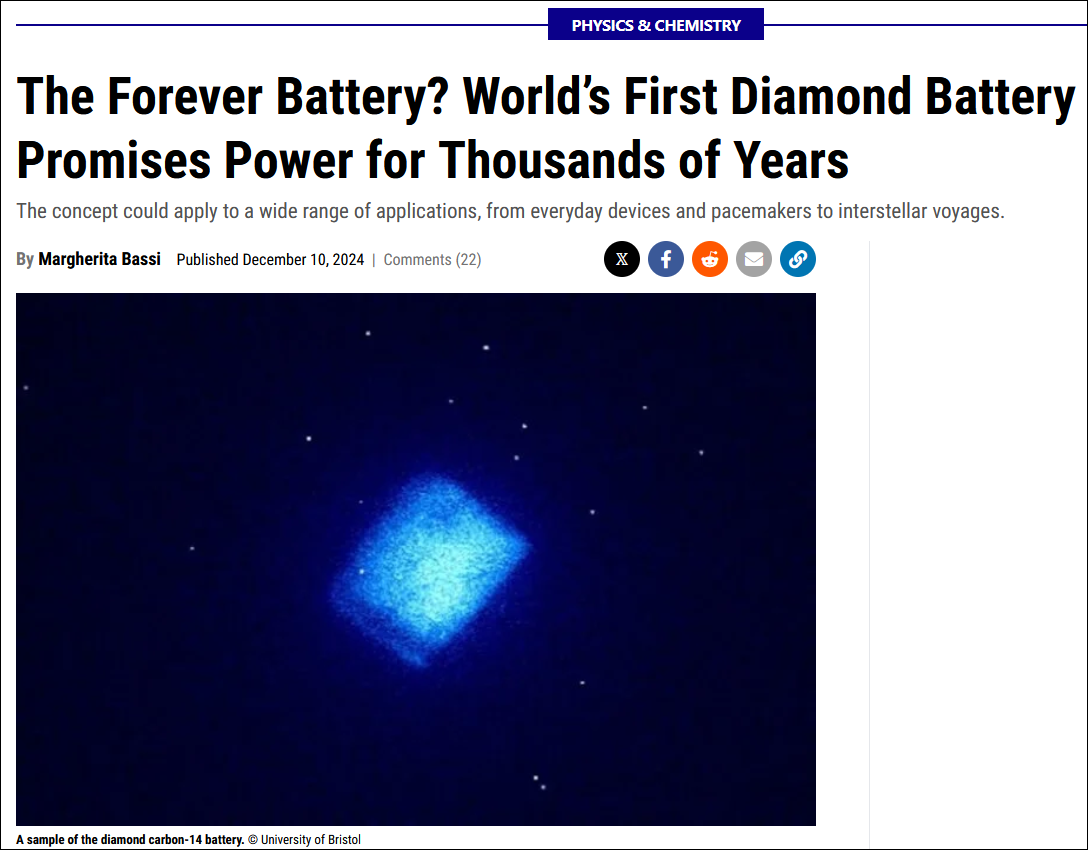 Innovative Diamond Battery: Encased in a Diamond Shell with Carbon-14