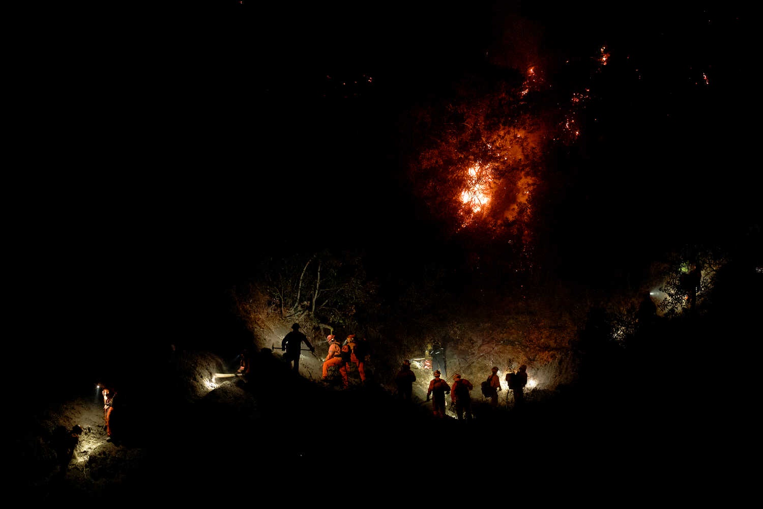 Brave Firefighters Creating a Fire Line in Mandeville Canyon